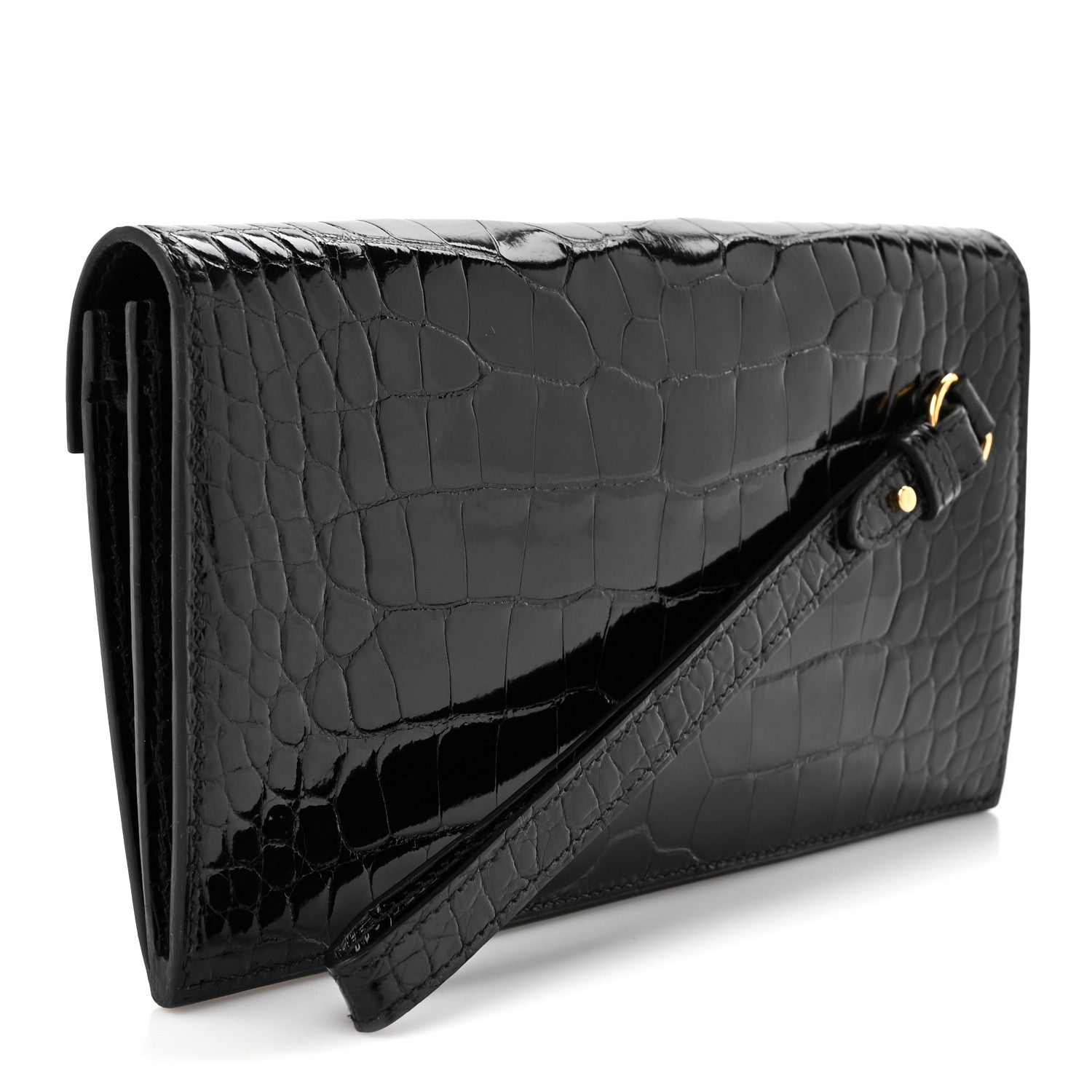 Shiny Alligator Kelly Pocket Long Wallet Black