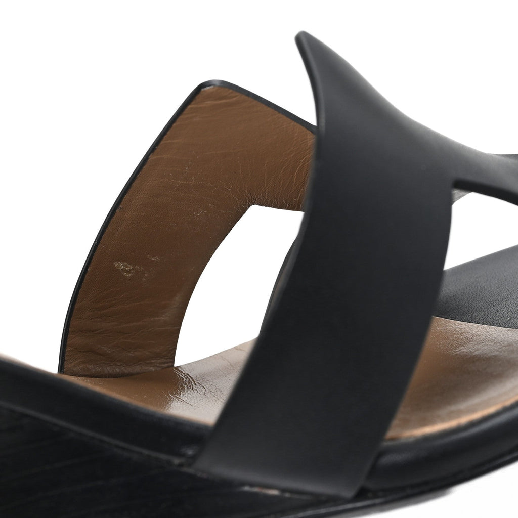 Calfskin Legend Wedge Sandals 36.5 Black