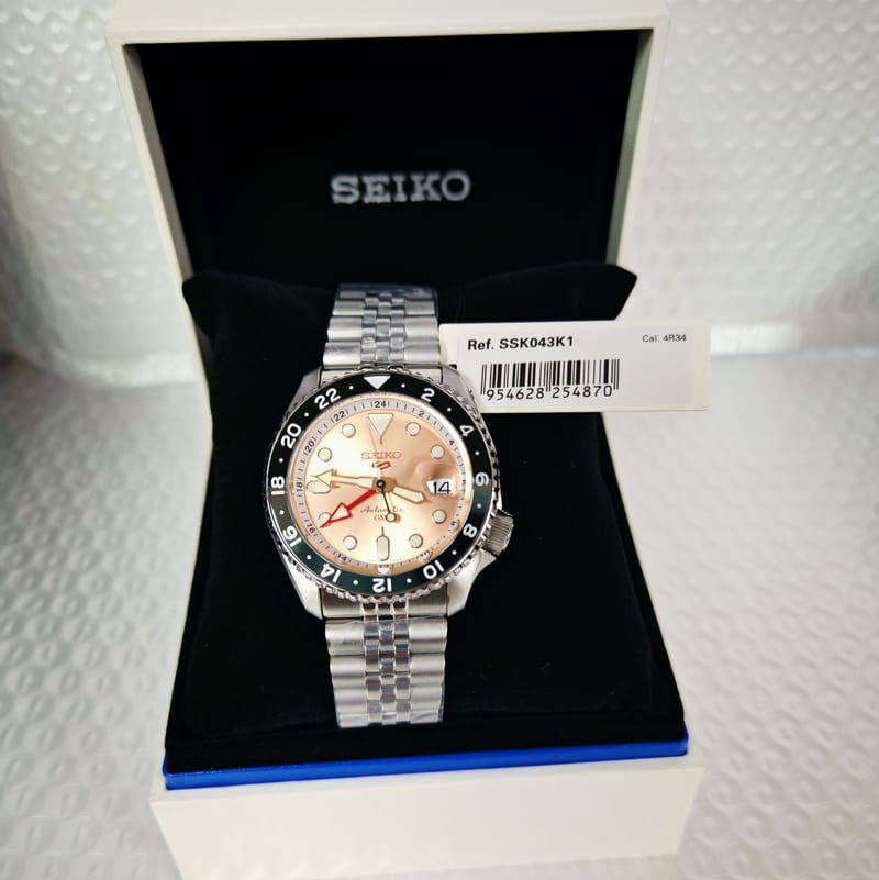 Seiko 5 Sports GMT Thong Sia Limited Edition Brown Dial Silver Steel Strap Watch for Men - SSK043K1