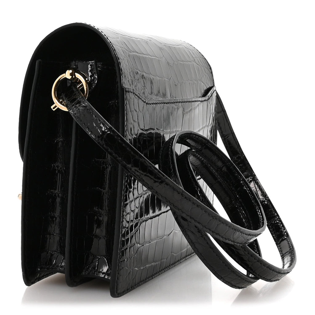 Shiny Alligator Mini Sac Roulis Black