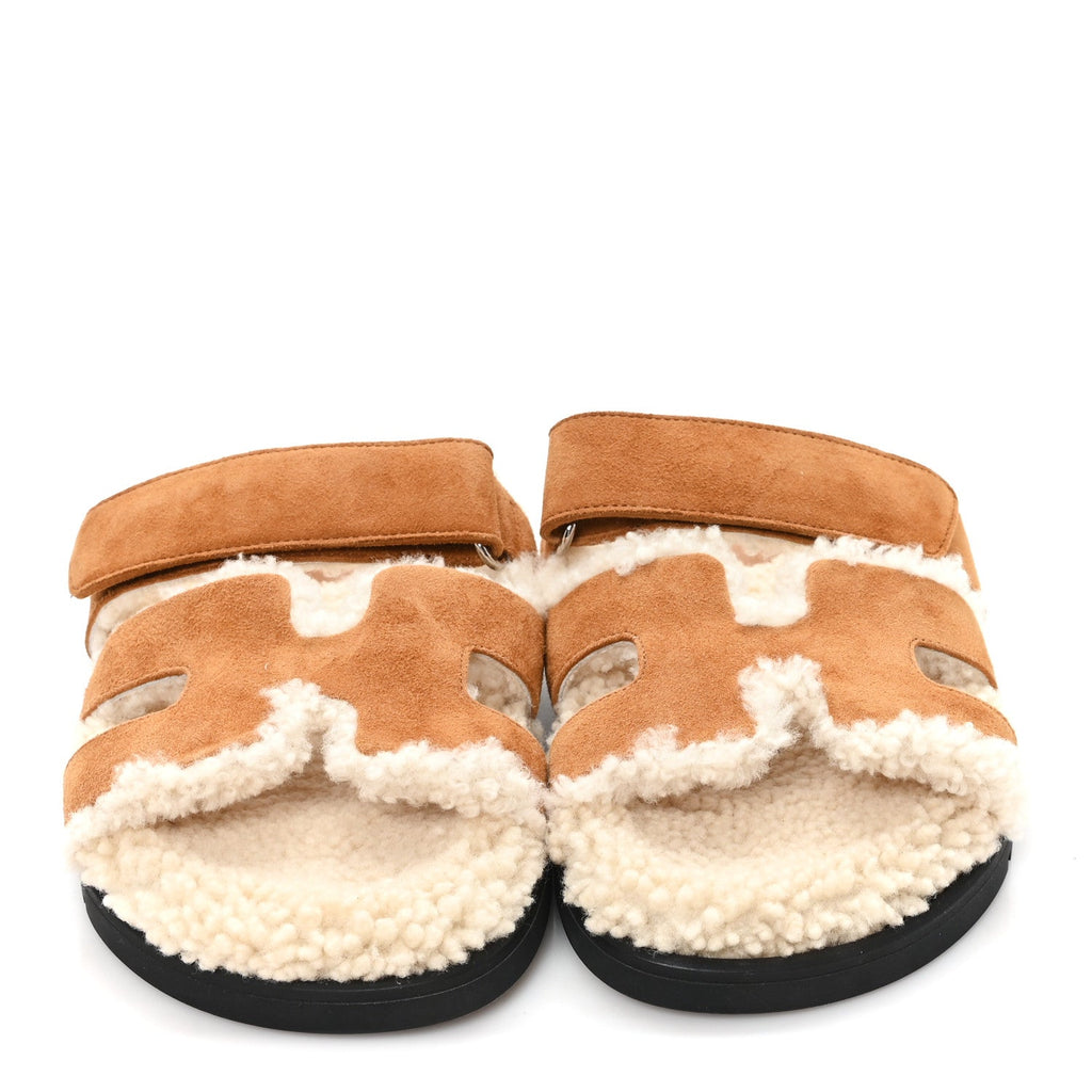 Suede Goatskin Woolskin Womens Chypre Sandals 36.5 Naturel Ecru