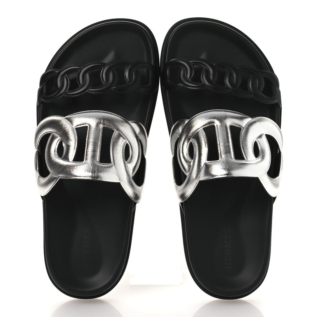 Metallic Nappa Extra Sandals 36 Gris Argente Black