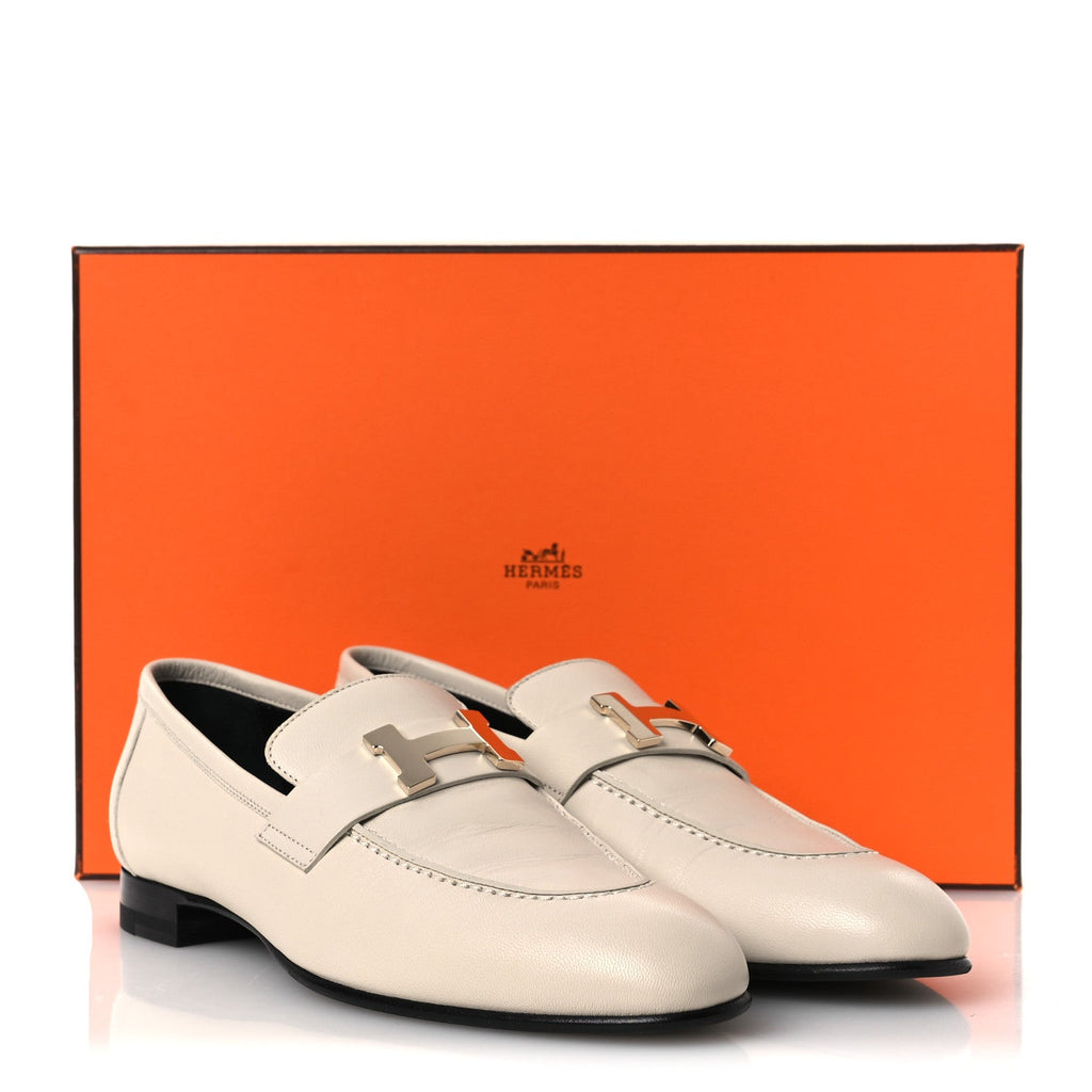 Goatskin Womens Paris Loafers 37.5 Beige Glaise