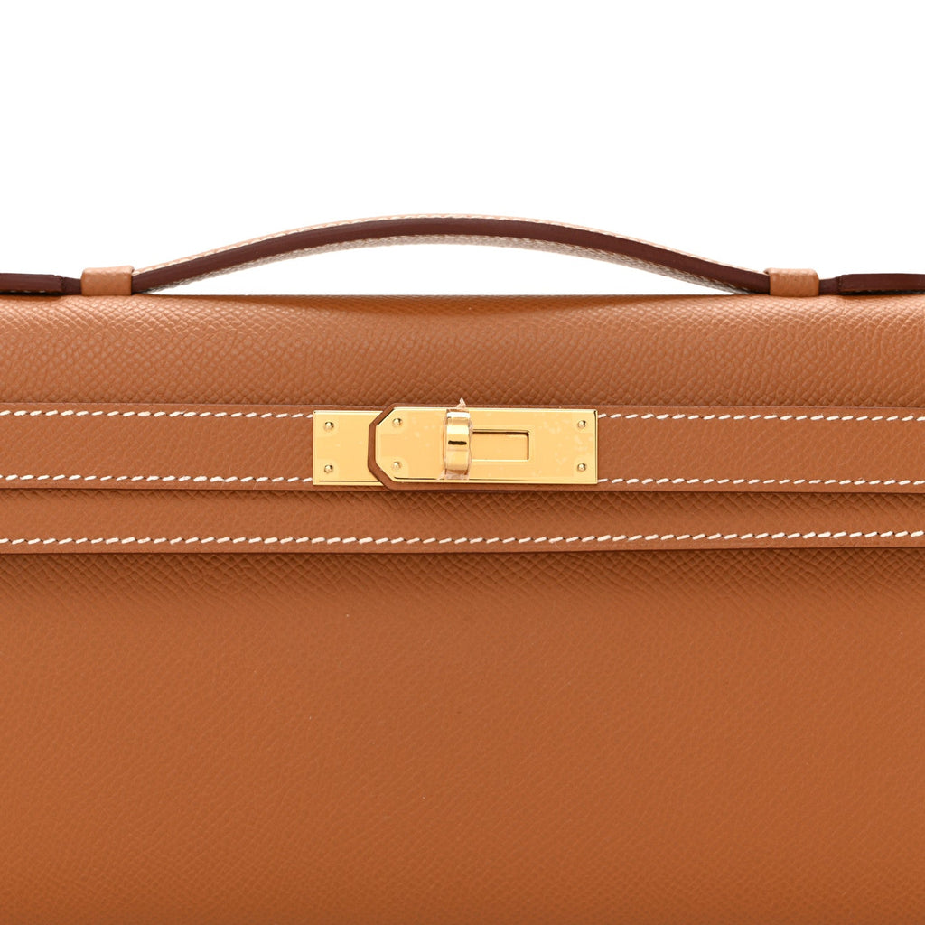 Epsom Kelly Cut Clutch Pochette Gold
