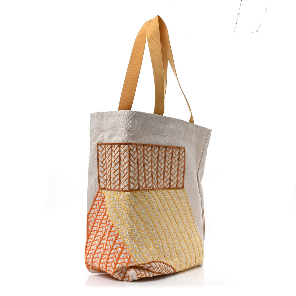 H Canvas Embroidered Poisson Natte Beach Bag Camel Jaune