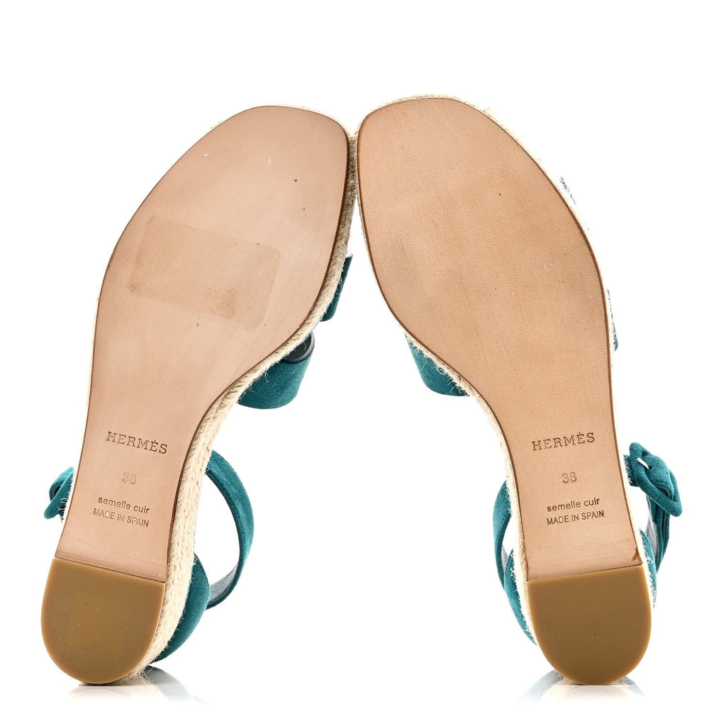 Suede Goatskin Elda Espadrille Wedge Sandals 38 Vert Oxford
