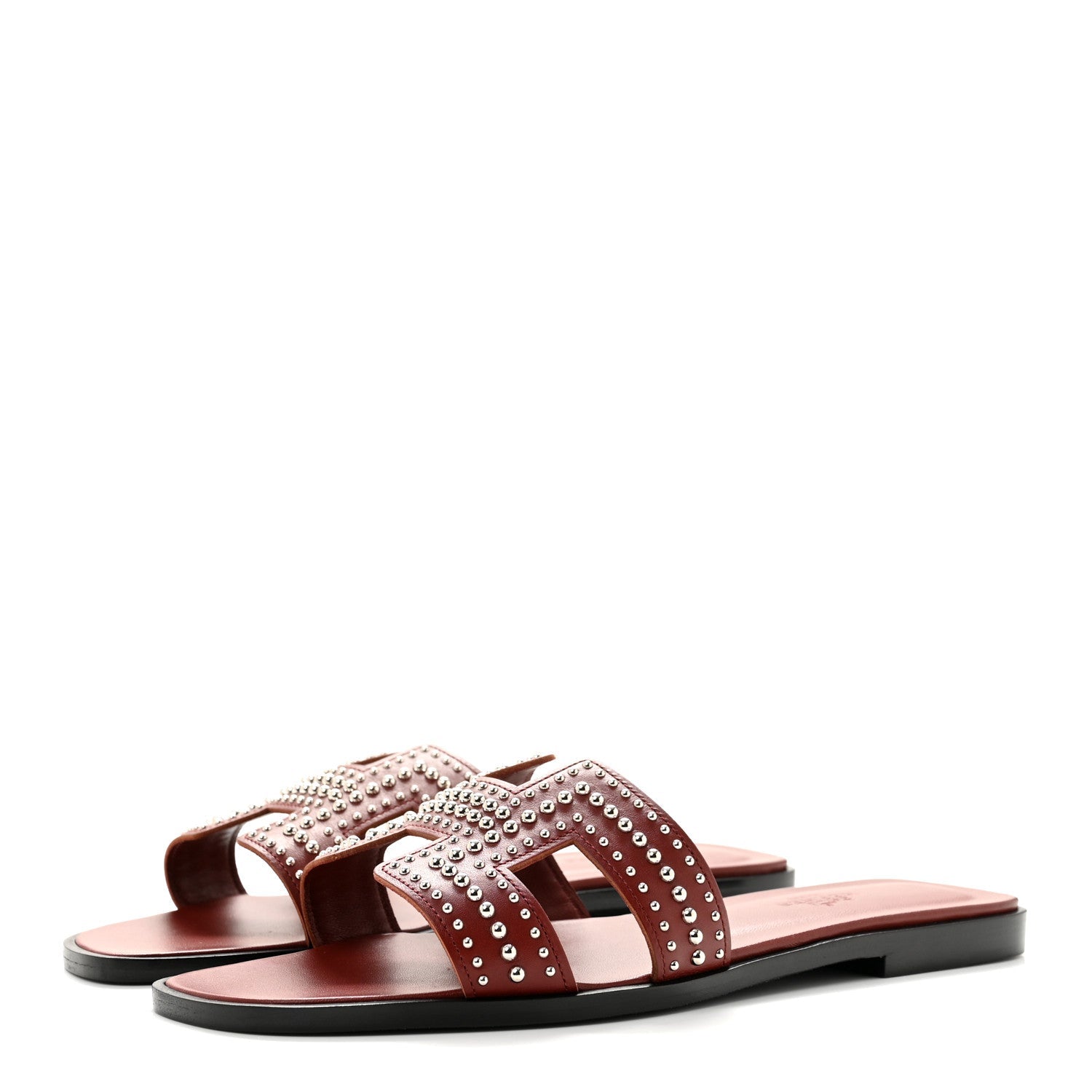 Calfskin Studded Oran Sandals 36.5 Rouge Tomette