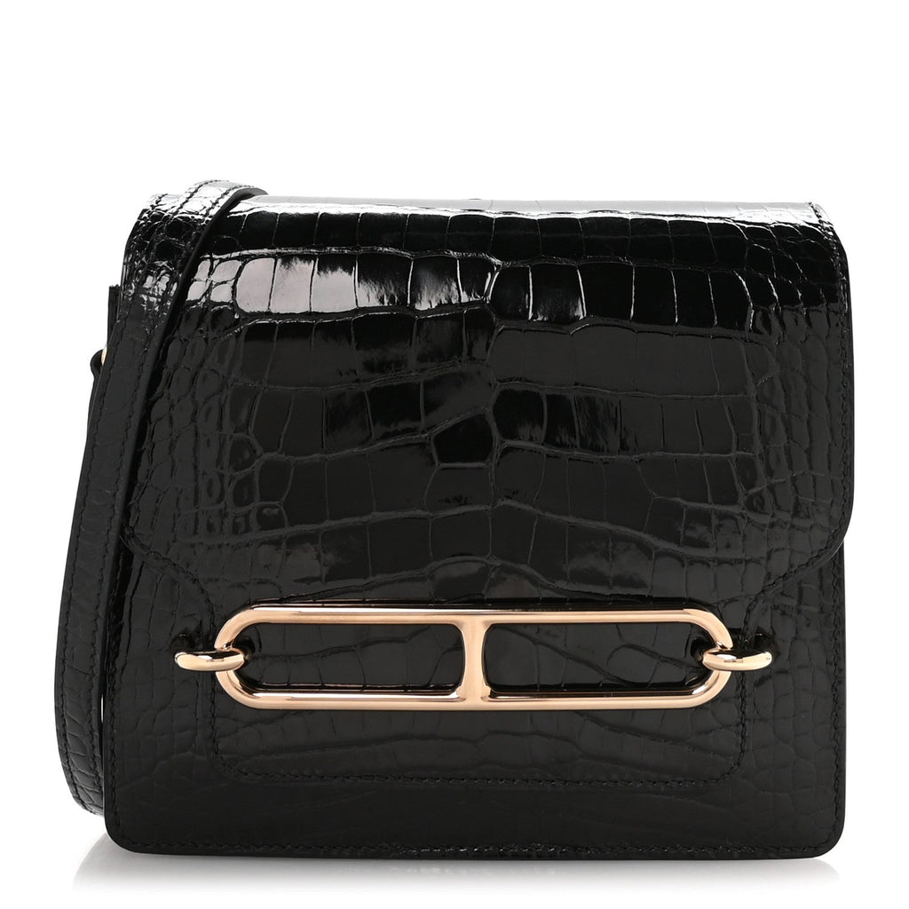 Shiny Alligator Mini Sac Roulis Black
