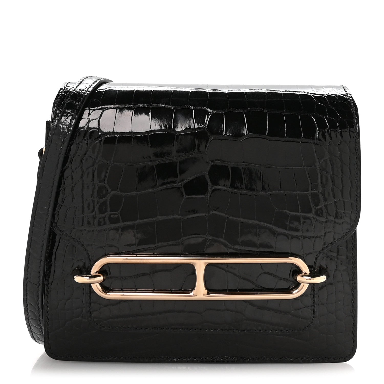 Shiny Alligator Mini Sac Roulis Black