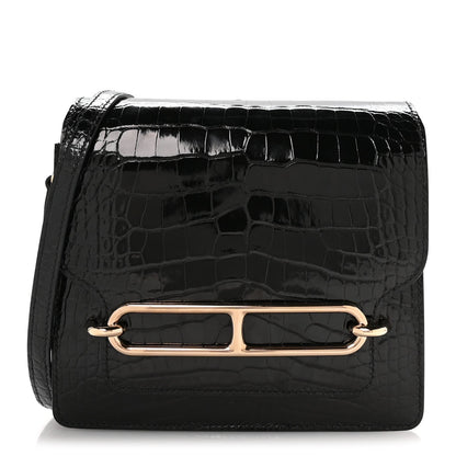 Shiny Alligator Mini Sac Roulis Black