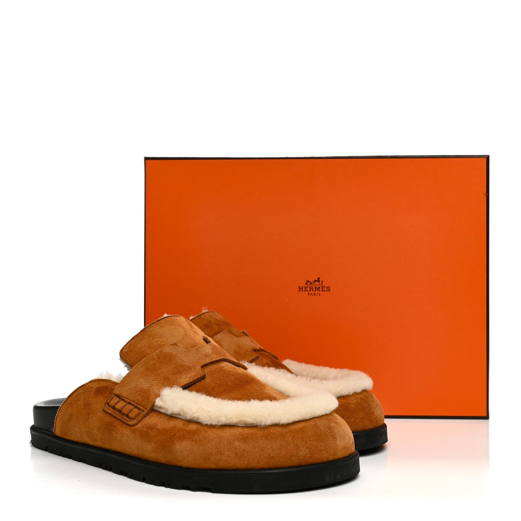 Suede Goatskin Shearling Go Mules 39 Beige Kraft Ecru
