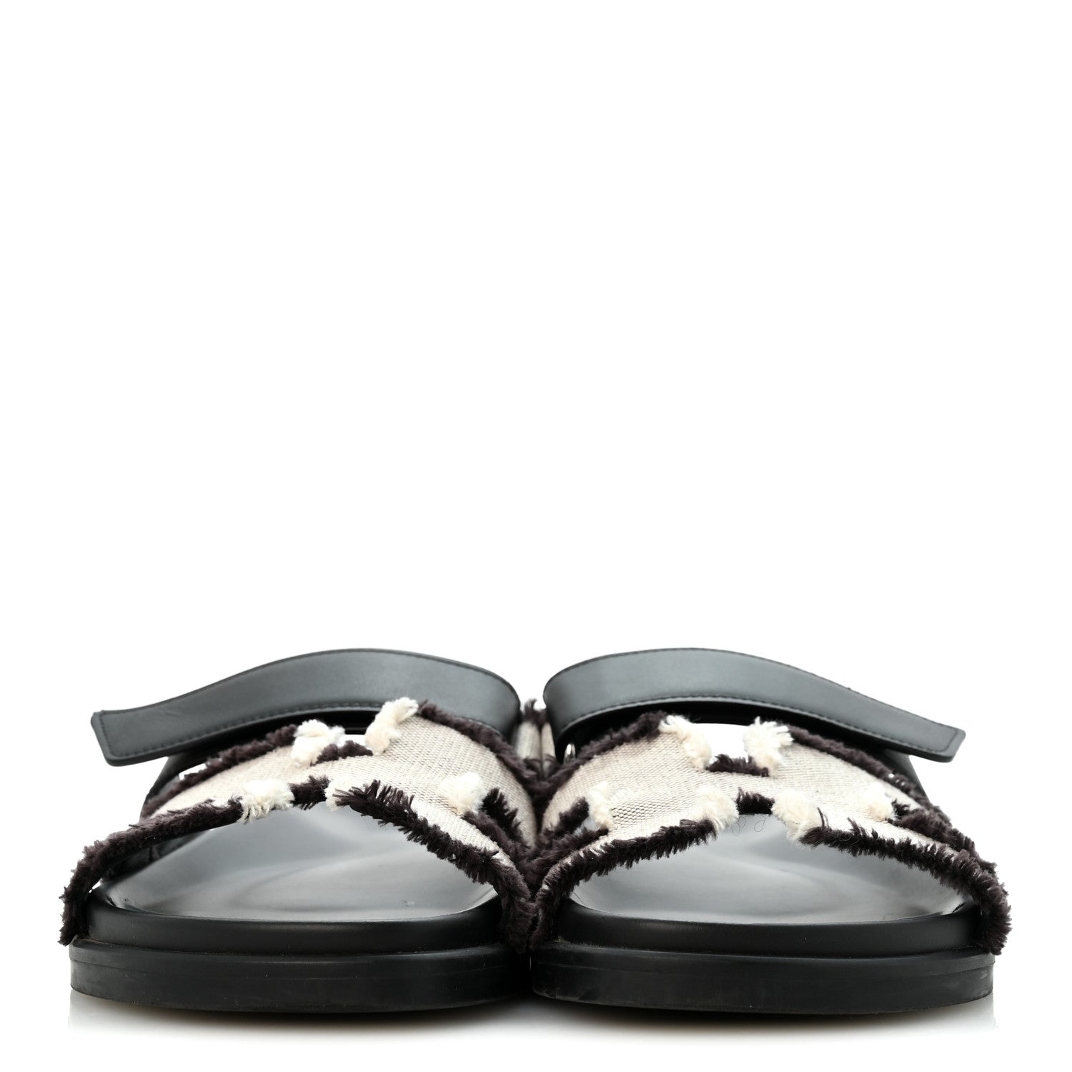 Techno Fringed H Canvas Caflskin Womens Chypre Sandals 38 Prunoir Black