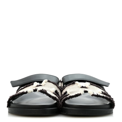 Techno Fringed H Canvas Caflskin Womens Chypre Sandals Prunoir Black