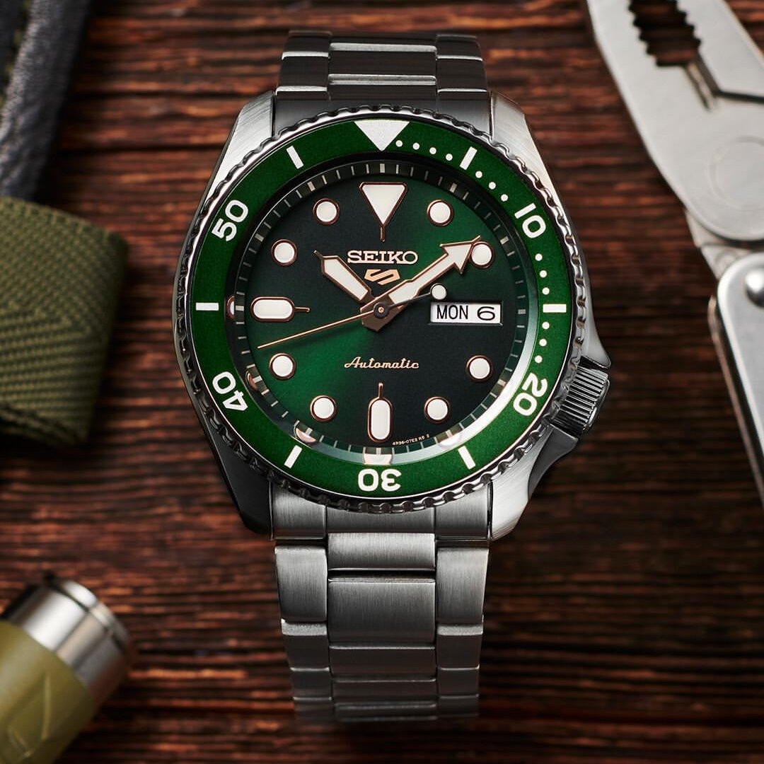 Seiko 5 Sports Automatic Analog Green Dial Silver Steel Strap Watch For Men - SRPD63K1