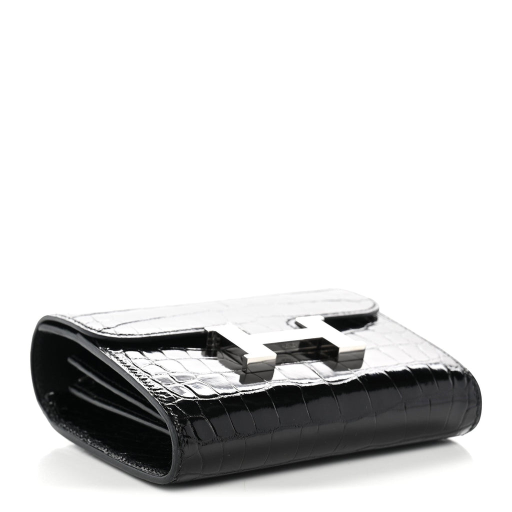 Shiny Alligator Constance Short Wallet Black