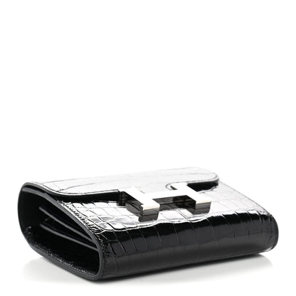Shiny Alligator Constance Short Wallet Black