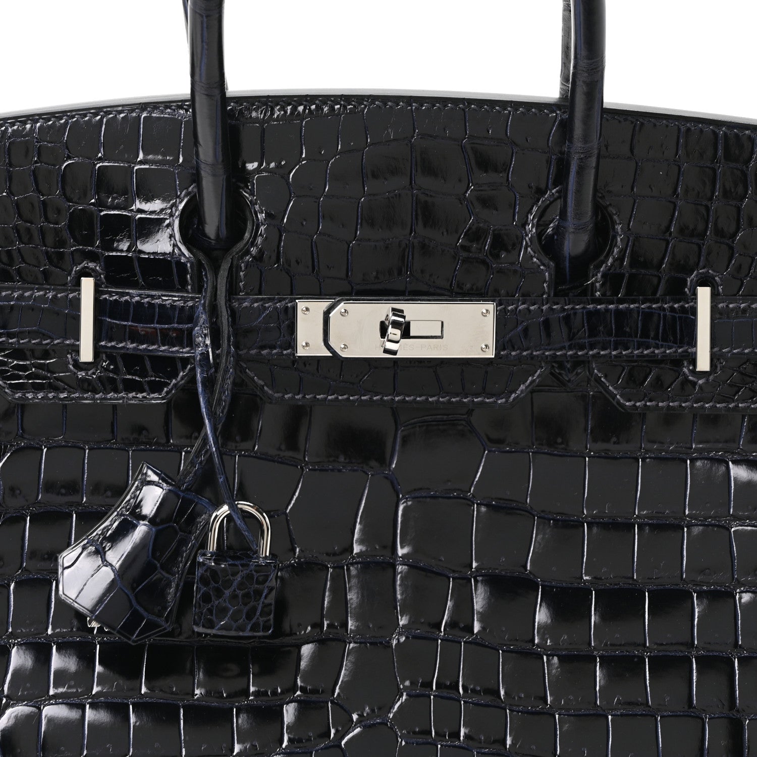 Shiny Porosus Crocodile Birkin 30 Bleu Marine
