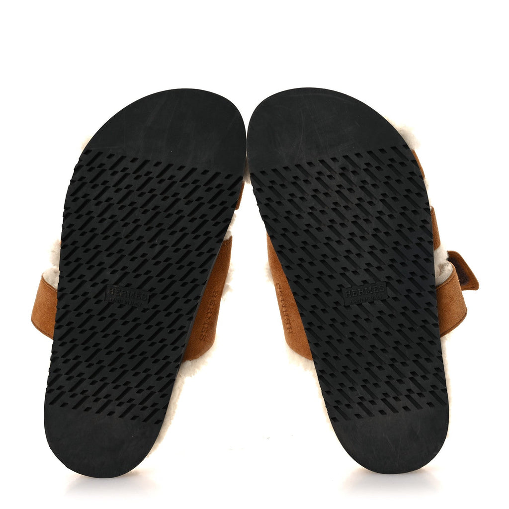 Suede Goatskin Woolskin Womens Chypre Sandals 36.5 Naturel Ecru