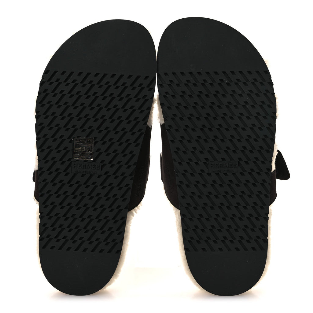 Suede Goatskin Woolskin Womens Chypre Sandals 38.5 Marron Ebene