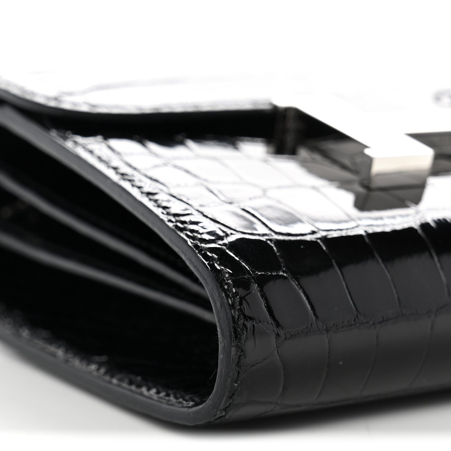 Shiny Alligator Constance Short Wallet Black