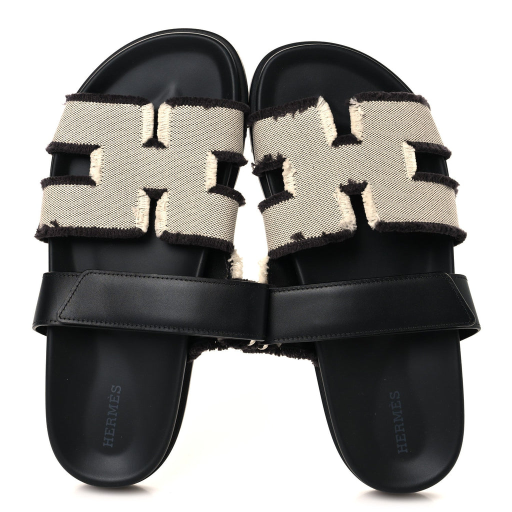 Techno Fringed H Canvas Caflskin Womens Chypre Sandals 39 Prunoir Black