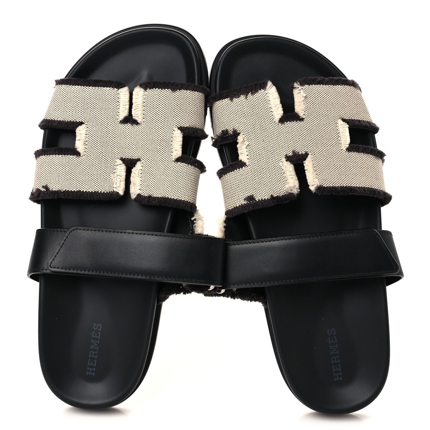 Techno Fringed H Canvas Caflskin Womens Chypre Sandals 39 Prunoir Black