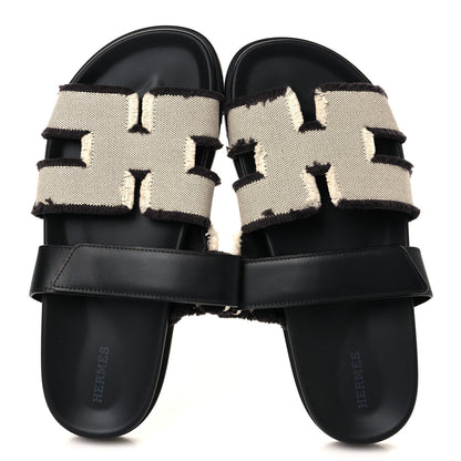 Techno Fringed H Canvas Caflskin Womens Chypre Sandals 39 Prunoir Black