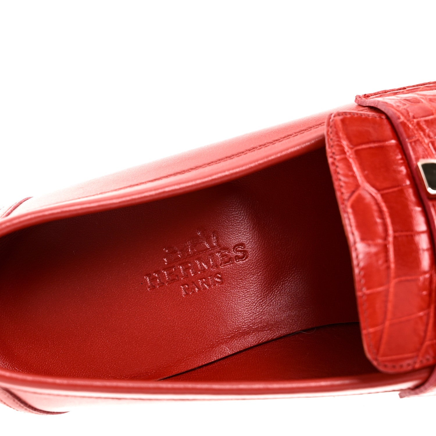 Calfskin Matte Crocodile Womens Paris Loafers 36 Orange Solaire