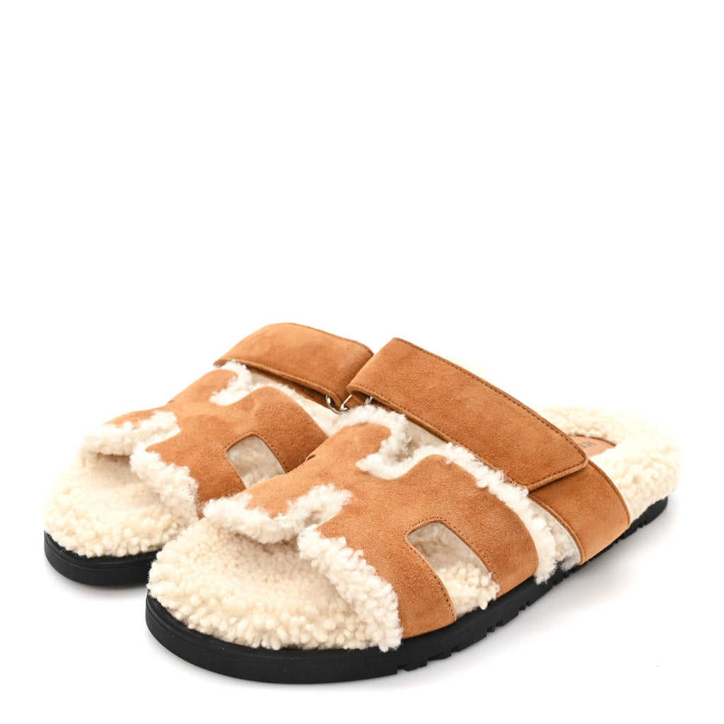 Suede Goatskin Woolskin Womens Chypre Sandals 36.5 Naturel Ecru