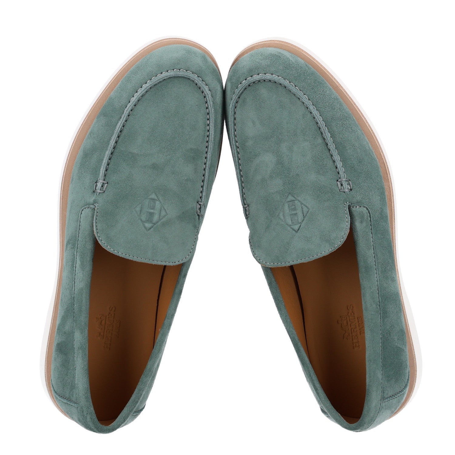 Suede Calfskin Womens Low Loafers 38 Vert Cedre