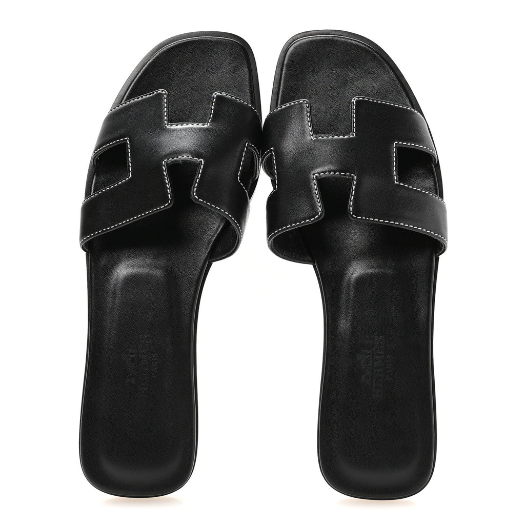 Box Calfskin Oran Sandals 37 Black