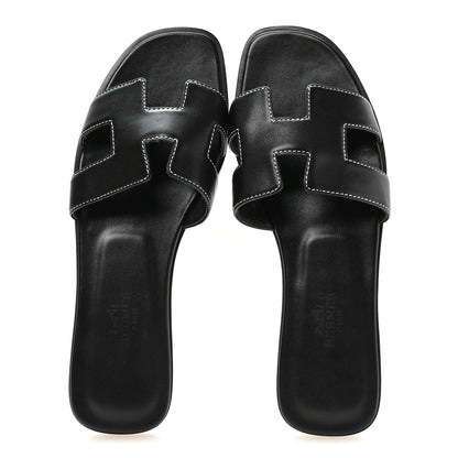 Box Calfskin Oran Sandals 37 Black