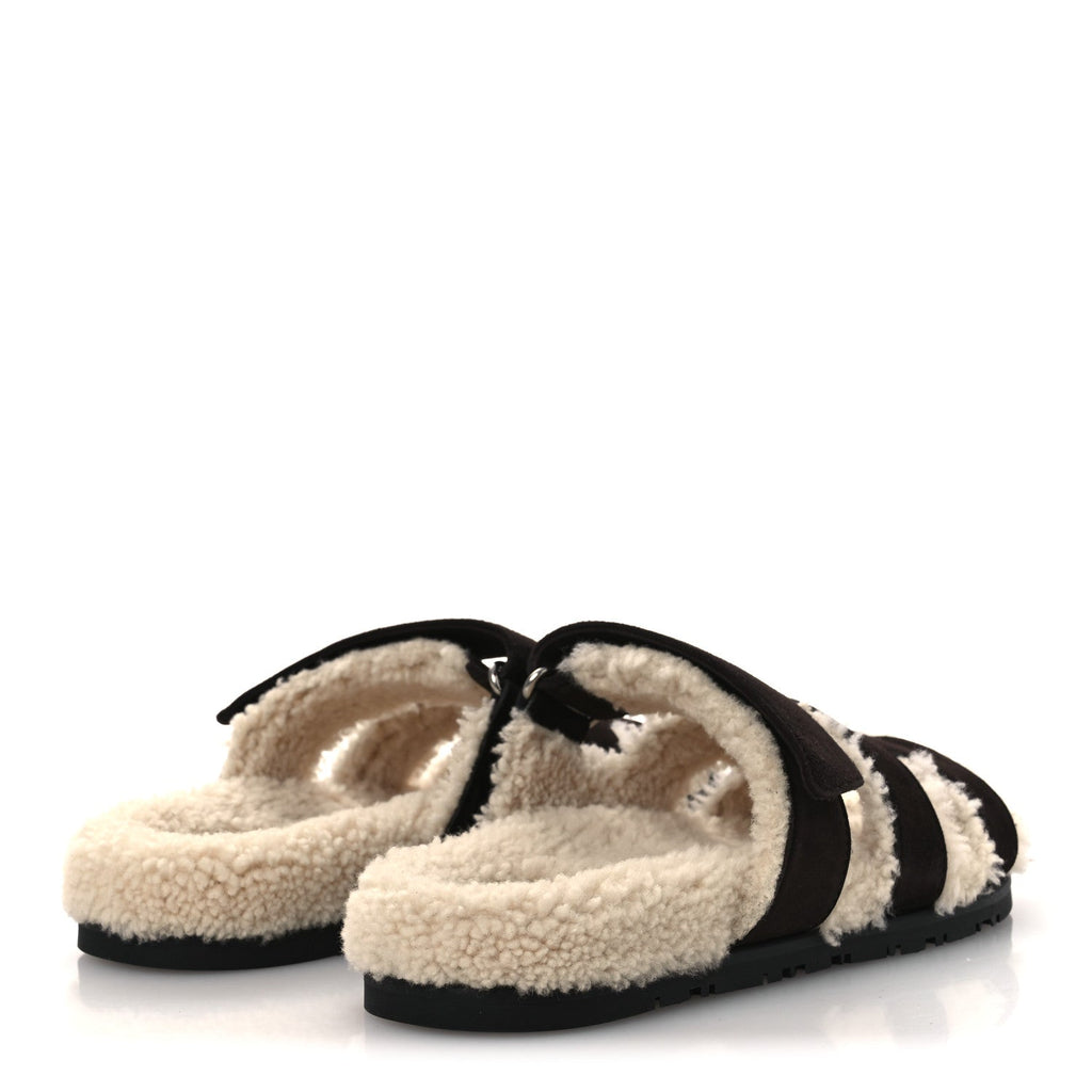 Suede Goatskin Woolskin Womens Chypre Sandals 38.5 Marron Ebene