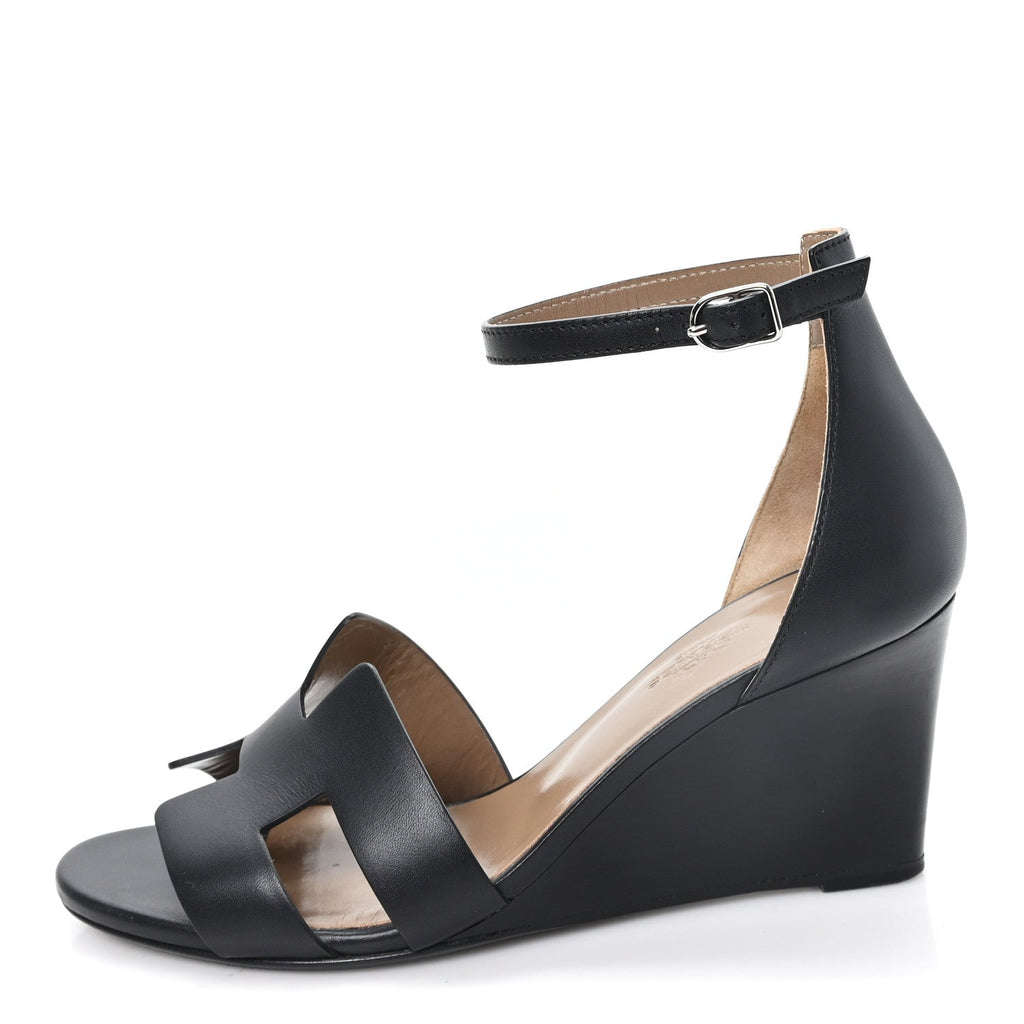Calfskin Legend Wedge Sandals 36.5 Black