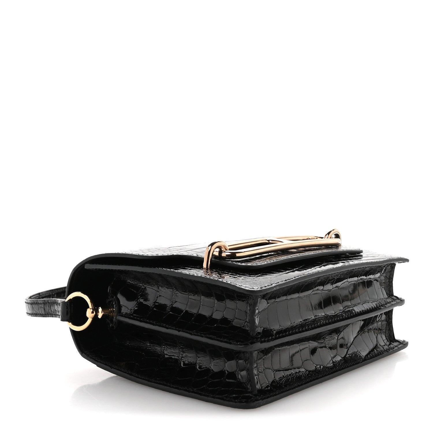 Shiny Alligator Mini Sac Roulis Black