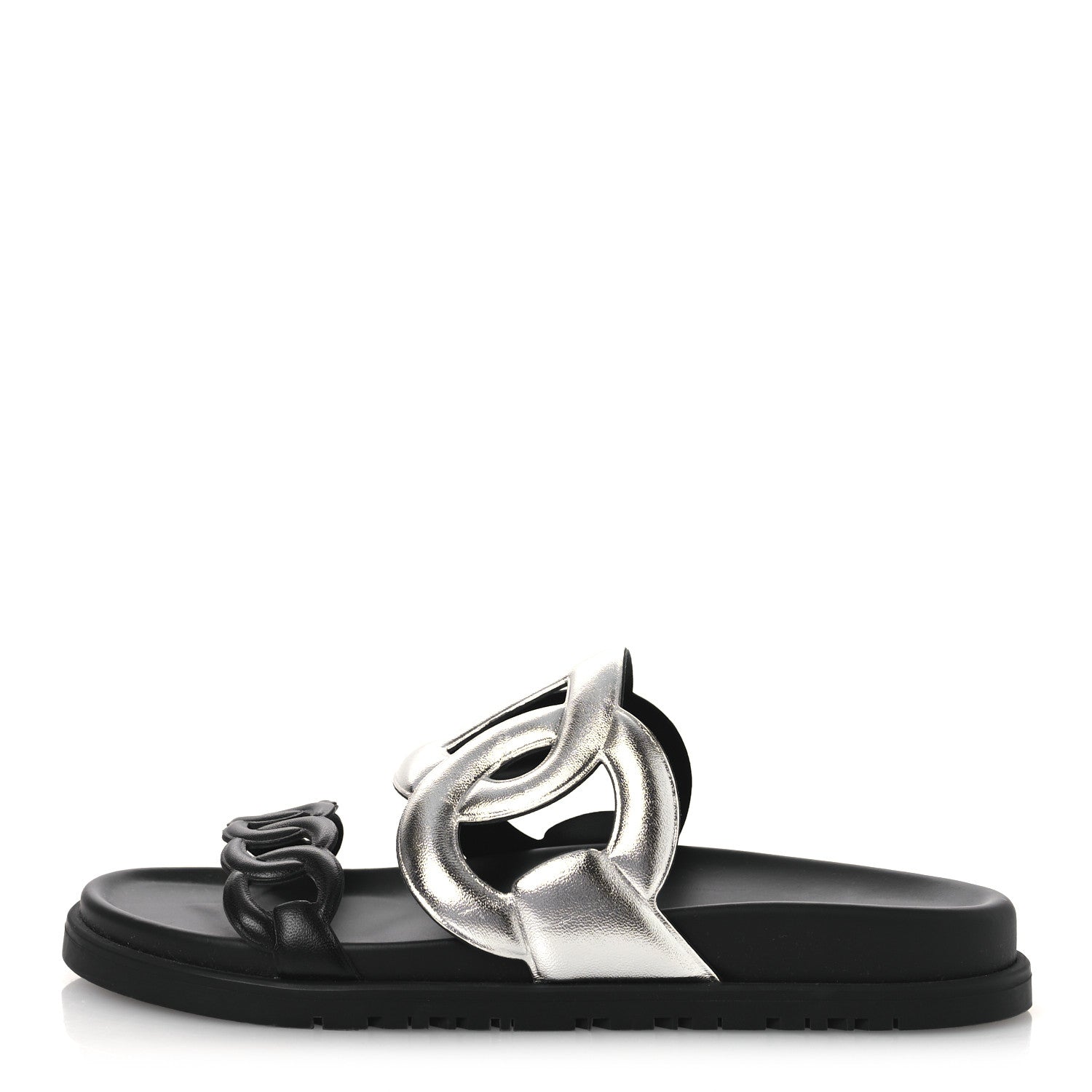 Metallic Nappa Extra Sandals 36 Gris Argente Black