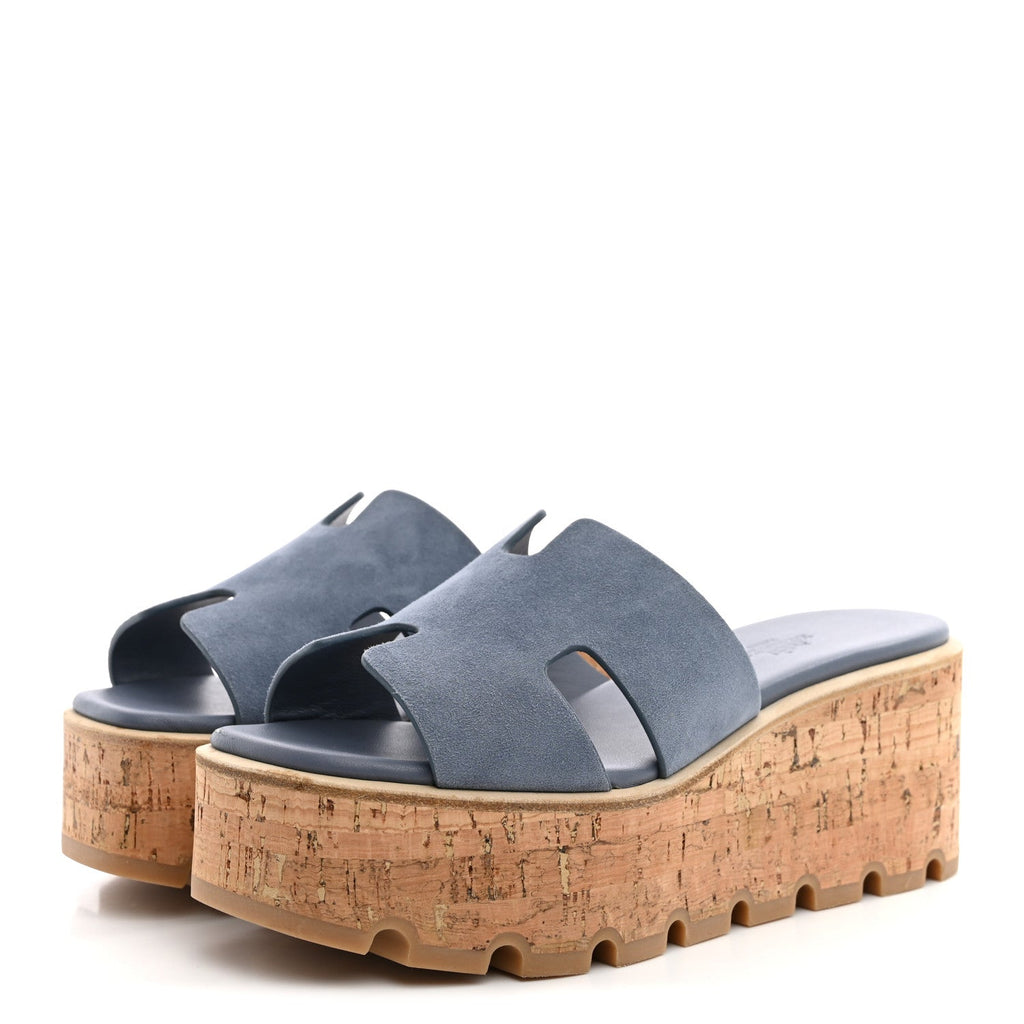 Suede Goatskin Cork Eze 30 Sandals 35 Bleu Grignon