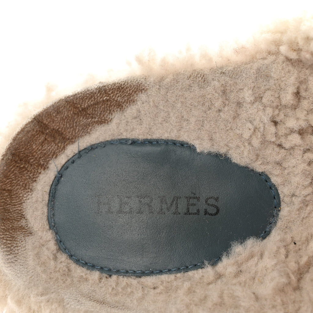 Suede Goatskin Woolskin Womens Chypre Sandals 38.5 Bleu Pinede Ecru