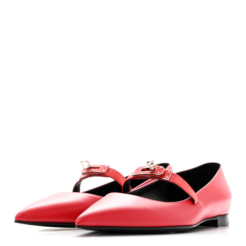 Lizard Calfskin Brillante Kelly Ballet Flat  38 Rouge Vif