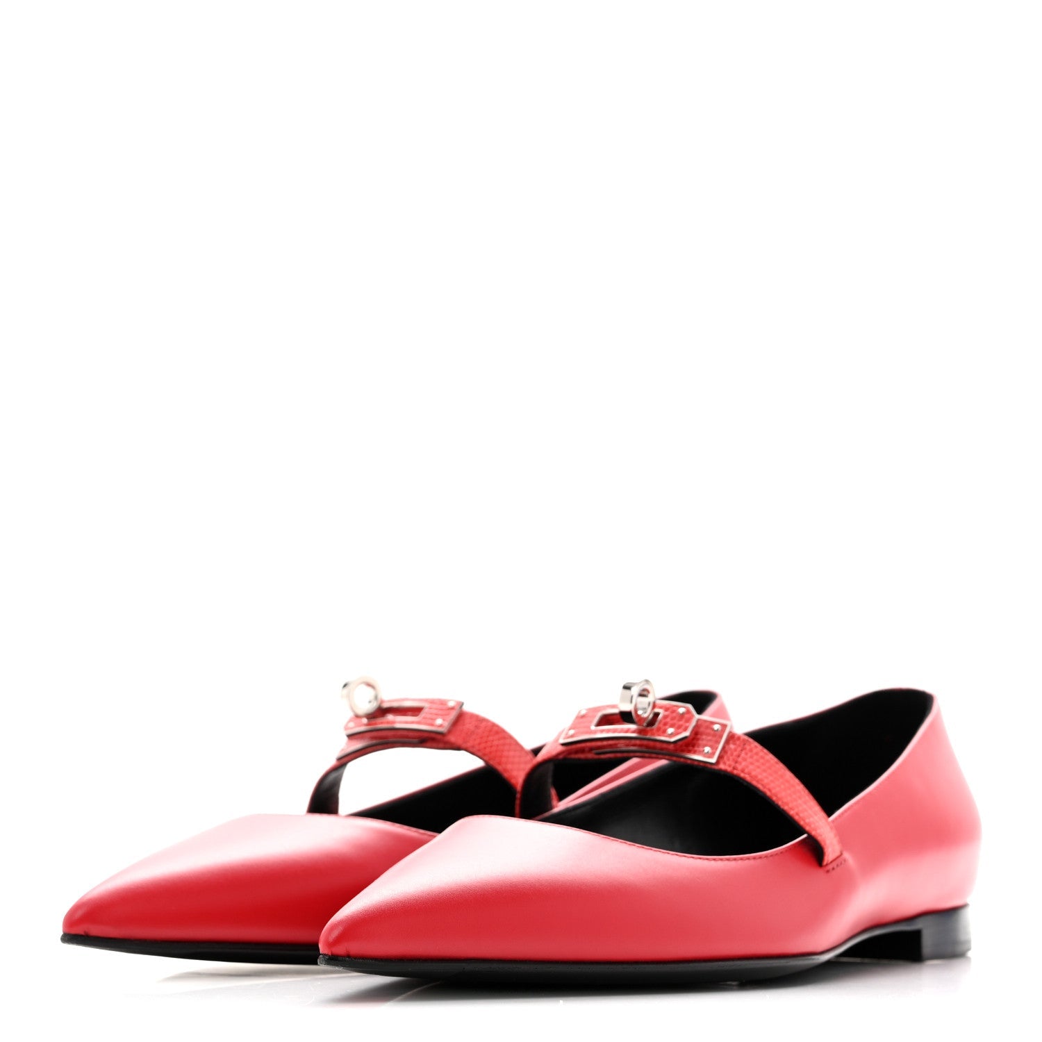 Lizard Calfskin Brillante Kelly Ballet Flat  38 Rouge Vif