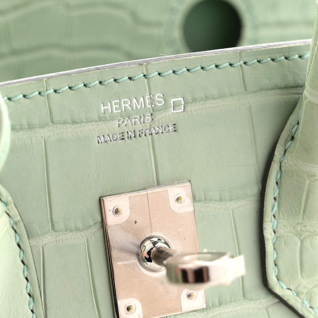 Matte Alligator Birkin Sellier 25 Vert D'eau