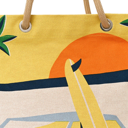 Cotton Canvas Apres la Vague Beach Bag Jaune Bleu