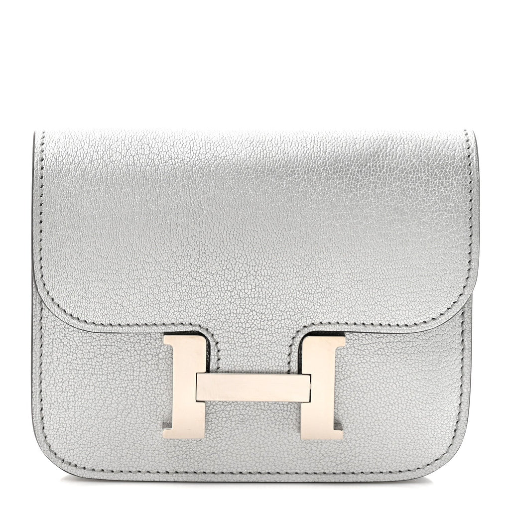 Metallic Chevre Chamkilight Constance Slim Wallet Argent