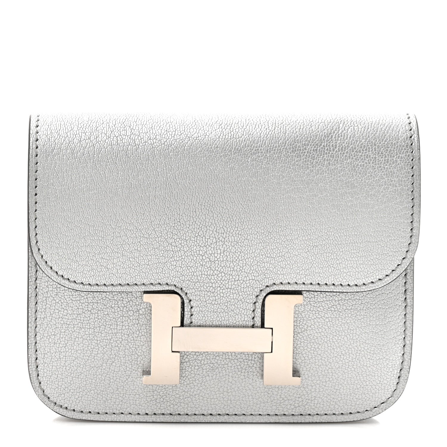 Metallic Chevre Chamkilight Constance Slim Wallet Argent