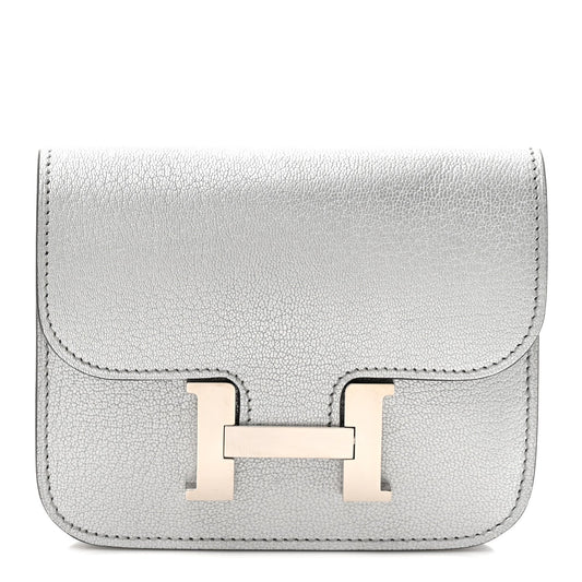 Metallic Chevre Chamkilight Constance Slim Wallet Argent