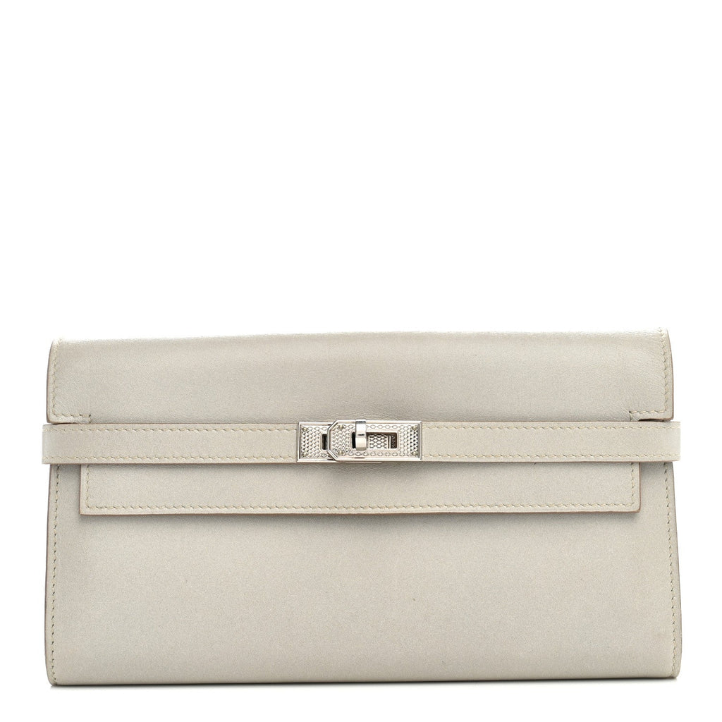 Box Guilloche Kelly Longue Wallet Gris Perle