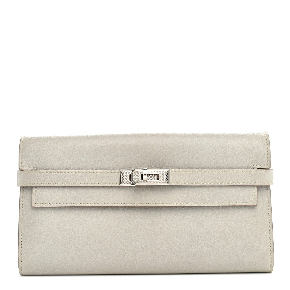 Box Guilloche Kelly Longue Wallet Gris Perle