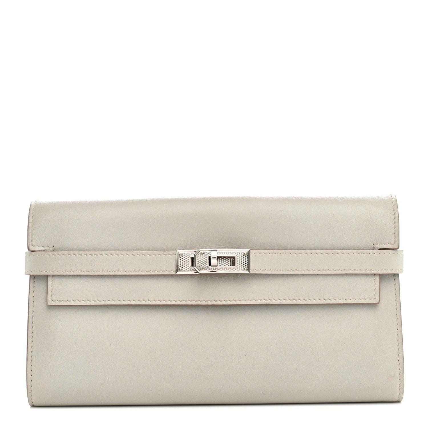 Box Guilloche Kelly Longue Wallet Gris Perle