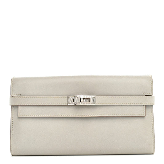 Box Guilloche Kelly Longue Wallet Gris Perle