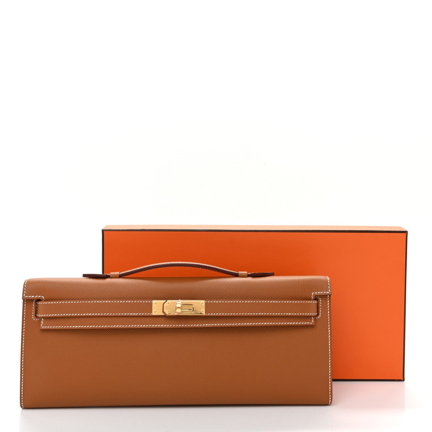 Epsom Kelly Cut Clutch Pochette Gold